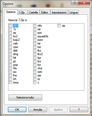 Tipi di file supportati da 7-zip