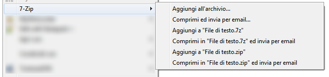 Menù contestuale di 7-zip