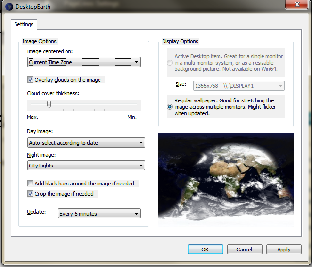Opzioni di Desktop Earth 2.0